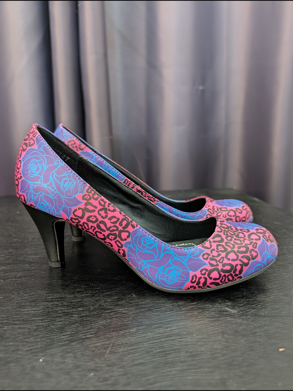 T.U.K. Floral Leopard Print Mid-Heel Pumps